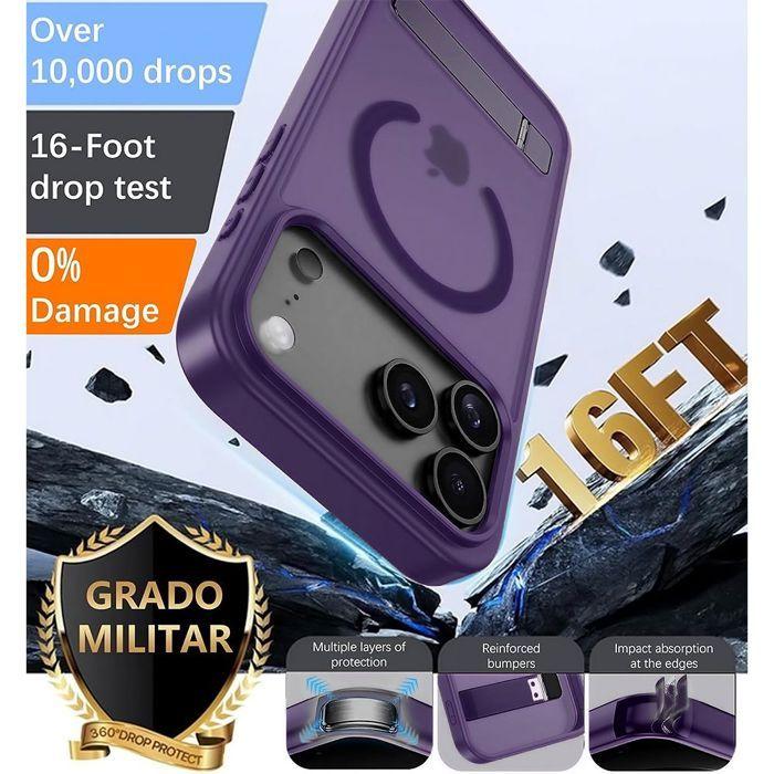 Coque pour iPhone 18 Pro, Hybride Silicone et PC avec Anneau Magnétique et Support - Violet Nuit