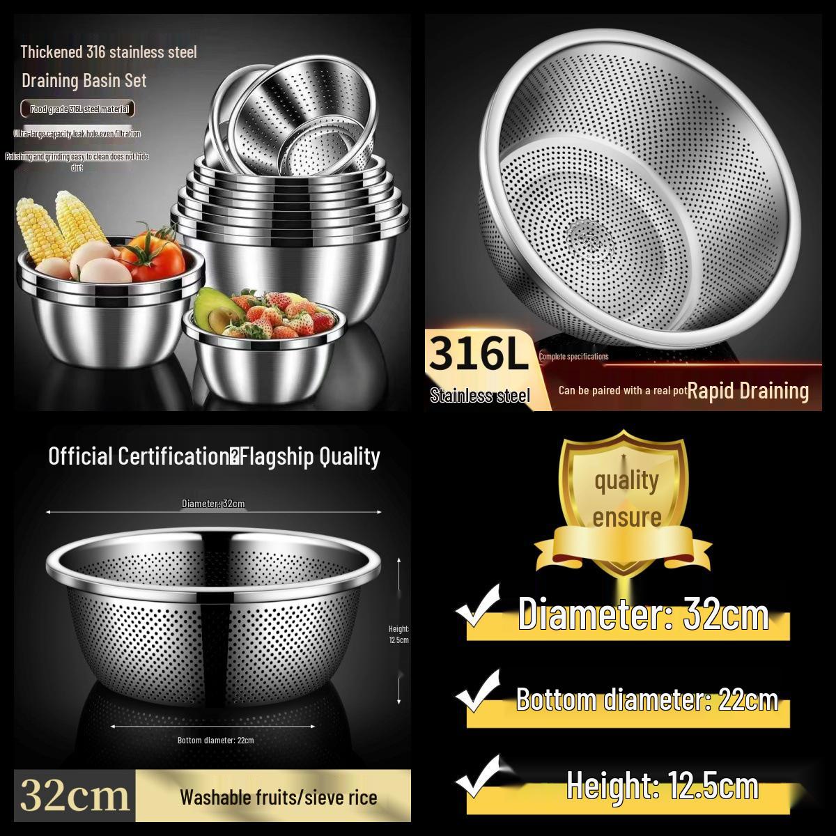 

Многоцелевая миска из нержавеющей стали для смешивания, мытья, приготовления пищи и замешивания - Большая, с завальцованным краем, для кухонного использования Stainless Steel Natural Color