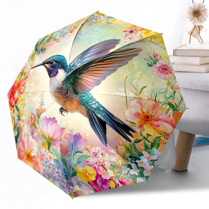 Hummingbird And Flowers Automatic Umbrella Compact & Durable 8-Rib Design Weight Durable Everyday Carry Umbrella Fashion Lovers