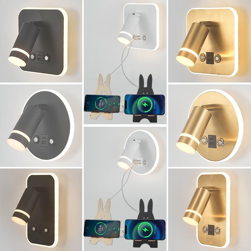 Wall Reading Lamp USB Charging Wall Light Round Bedside Ambient Lighting Indoor Room Decor Bedroom Living Room Hotel Dining Room