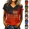 Women's V Neck Casual Short Sleeve T Shirt with Letter Print Patriotic Design 250 Years Anniversary Graphic Tee USA Style