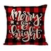 Red Plaid Sofa Linen Christmas Pillow Cover Reindeer Snowflake Home Cushion Cover