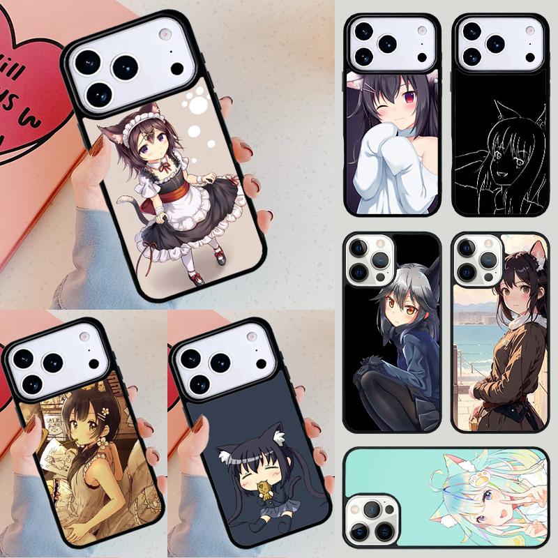 Anime Cat Girl soft Phone Case For iPhone 17 Air 14 15 13 12 Max Cover For Apple 14 15 16 16e 11 Pro Max Plus Coque