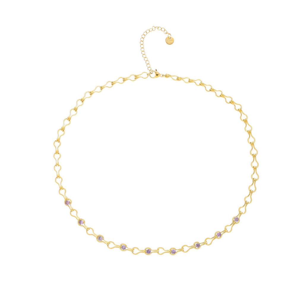 European Retro Zircon Stainless Steel Necklace: High-End Cross-Border Clavicle Chain