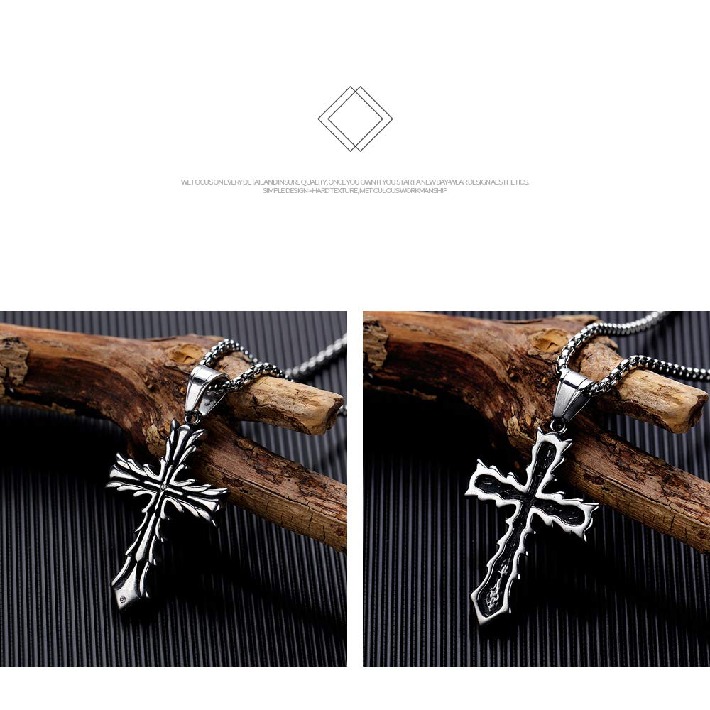 AIKS Jewelry Brand Necklace Titanium Stainless Steel Silver Jesus Cross Crucifix Necklace Hawaiian Men's Men's