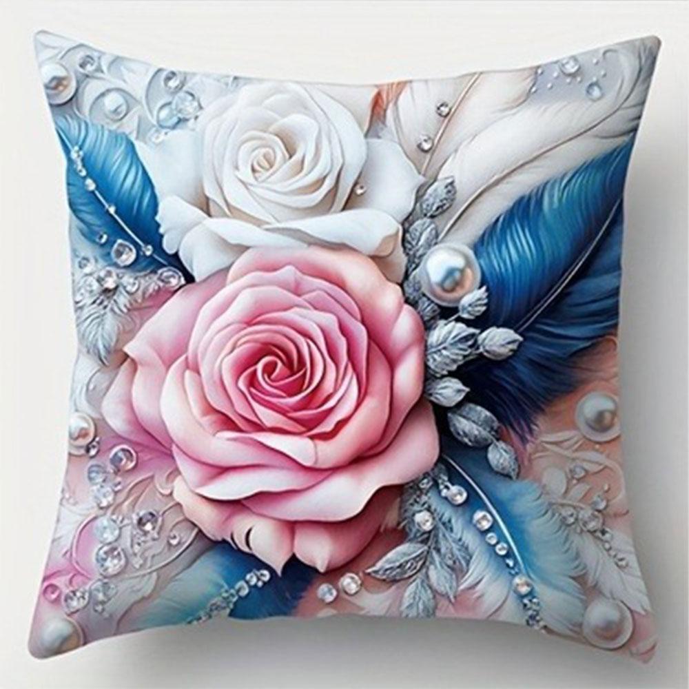 

Синий и Золотой Цветочный Жемчуг - расшитая НаволочкаСпальня Гостиная Диван Домашний Декор Полиэстер Наволочка с Молнией 16x16Inch