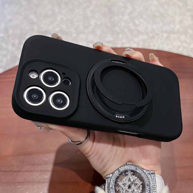 Apple 16pro Liquid Silicone Magnetic Suction Mobile Phone Case Rotating Bracket Suitable for IPhone15PRO Solid Color Protection Case