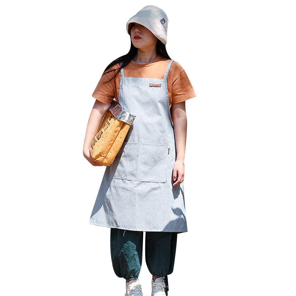 Förkläde i bomull i japansk stil, smutsavvisande, stora fickor, köksförkläde, lättviktigt, andningsbart, kaféuniform