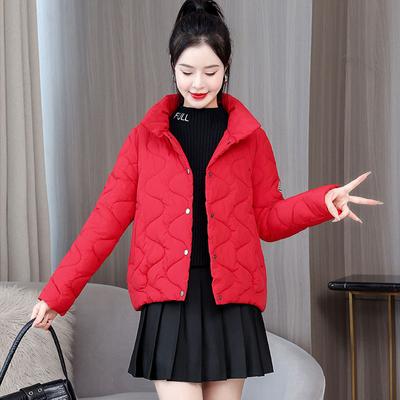 Damen Herbst und Winter Übergröße Leichte Gepolsterte Verdickte Jacke Kurz Einfarbig Stehkragen Locker Oberbekleidung