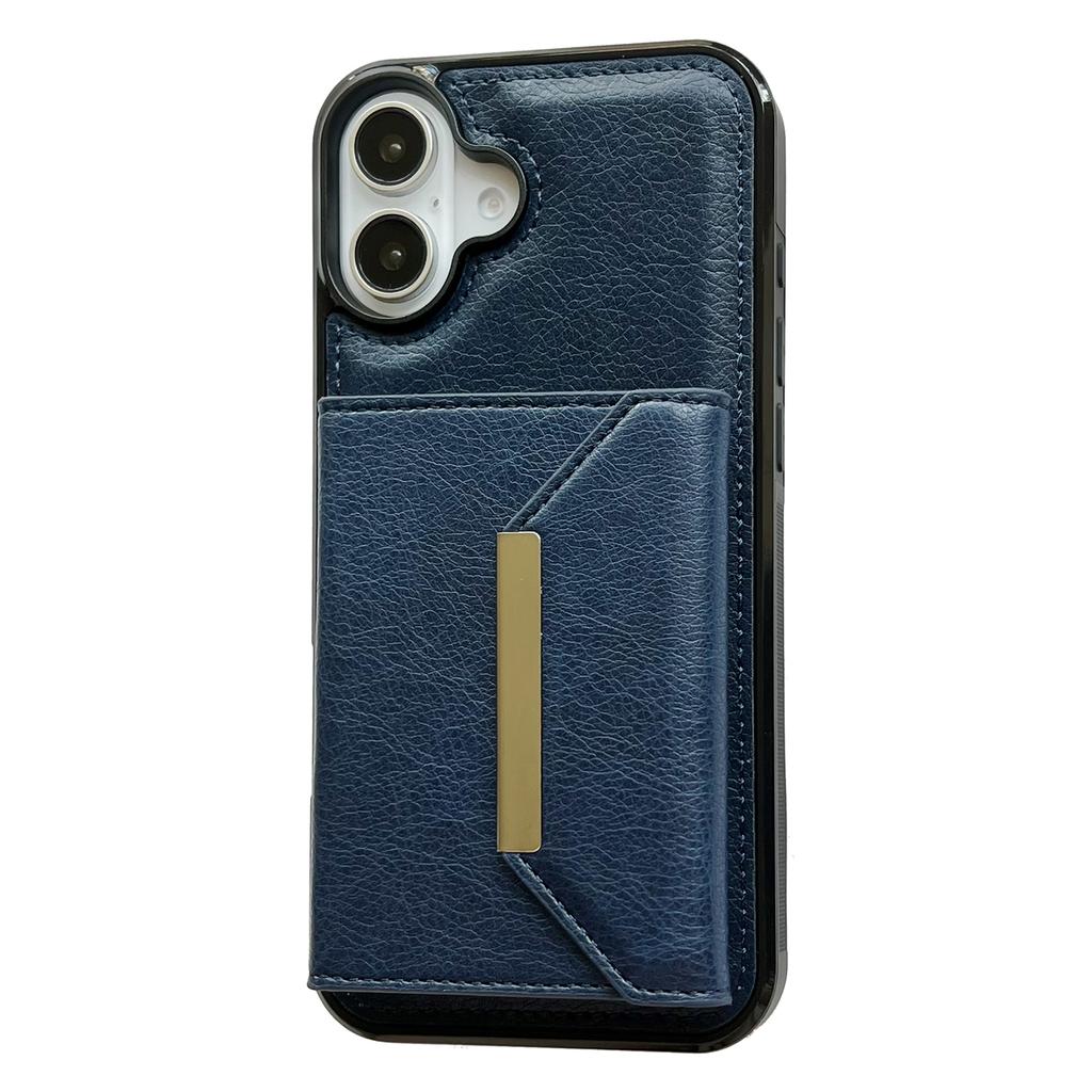 For iPhone 16 Plus Case Card Bag Kickstand TPU+PU Phone Cover