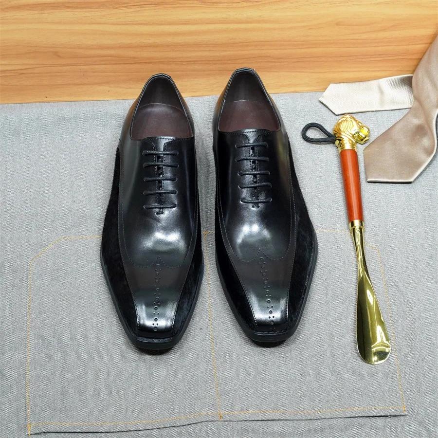 Luxury Men's Genuine Leather Oxford Dress Shoes Handmade Suede Wingtip Lace-Up Formal Shoes for Wedding Party Office