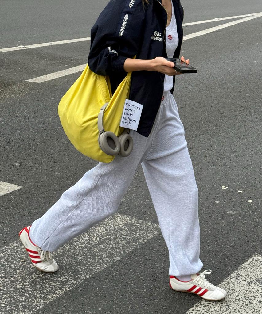 Minasu Track Logo Waffle Jogger Pants_White Melange