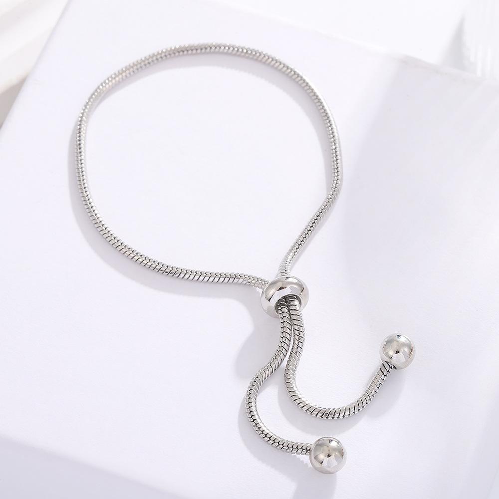 

Adjustable Copper Bracelet Handmade DIY Beaded Sliding Snake Bone Chain Minimalist Jewelry for Women Men 25CM