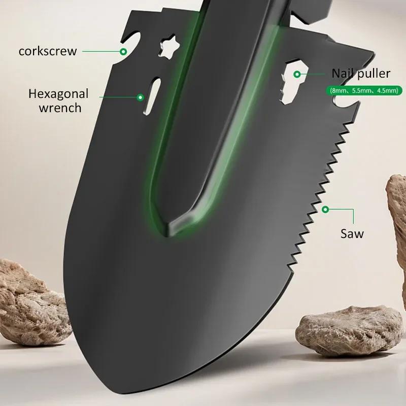 Tragbare faltbare Gartenschaufel 7-in-1 Multifunktions-Camping-Schaufel für Outdoor-Survival-Kit mit Kompass & Säge & Flaschenöffner