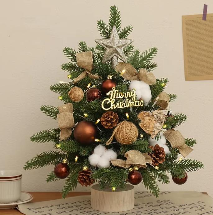 Christmas Tree Christmas Decorations Indoor Arbol De Navidad Con Luces Small Christmas Tree with Lights Warm Wooden Base for Christmas Decor Home