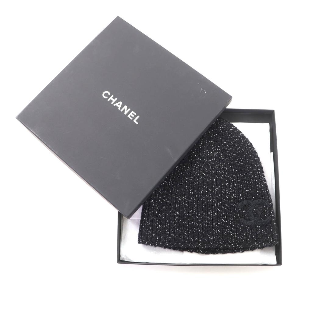 Excellent CHANEL Knit cap black cashmere Women AAB710 Used