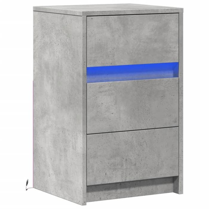 VidaXL Bedside Cabinet and LED Lights Concrete Gray Engineered Wood, Side Table, Bedside Cabinet, Side Table for 852015