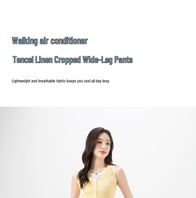Xin Ge Tencel Linen Fringe High-Waist Slimming Wide-Leg Petite Women's Summer Pants