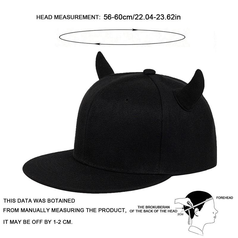 Men's Snapback Adjustable Baseball Cap Hip Hop Hat Black Bull Horn Decoration Caps Flat Top Trucker Hats