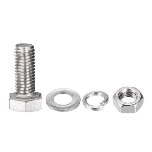 uxcell Hex Thread Bolts, Nuts, and Flat Lock Washer Kit, M8 x 20mm, 304 Stainless Steel, Fully Threaded Hex Bolts, Set of 4