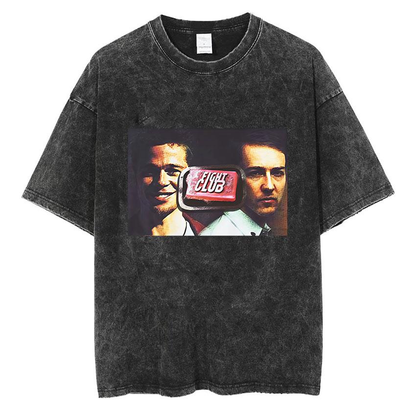 Vintage Washed Tyler Durden Fight Club Graphic T Shirt Mens High Quality Oversized Cotton Tshirts Yk Gothic Clothing Tshirt