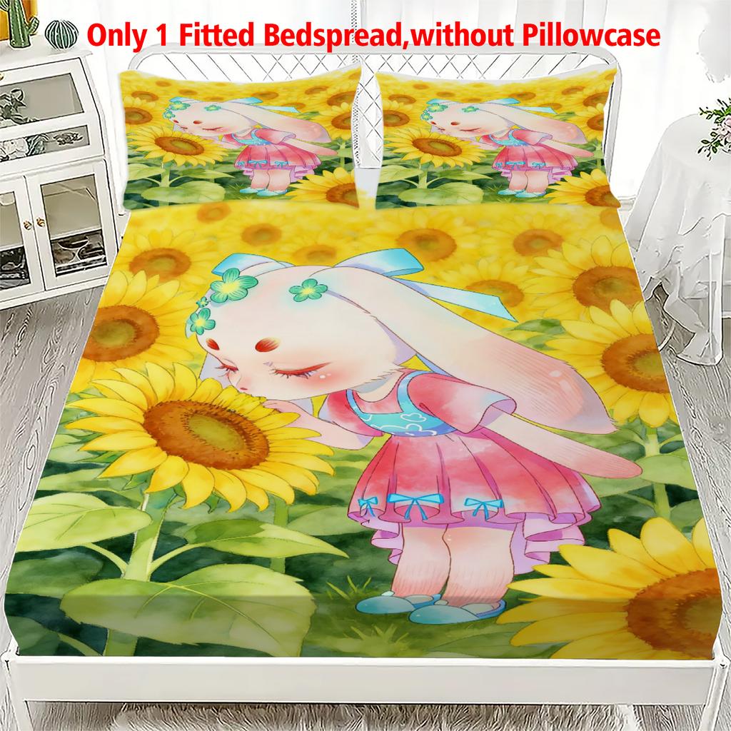 3pcs Fitted Sheet Set Soft Fluff Town Lulu-Sleepy Bunny Breathable Fitted Sheet Set for Home Decor with 2 Pillowcases For Kids