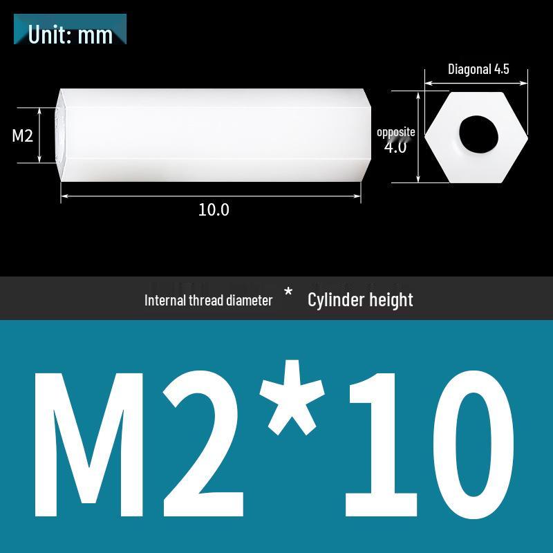 Black & White M2 Nylon Hexagonal Double-Through Standoff Spacer for PC Board Support