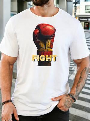 Unisex Cotton Crew Neck T Shirt Vintage Red Boxing Glove Fight Letter Graphic Boxing Sports Fan Casual Short Sleeve Male Daily Top