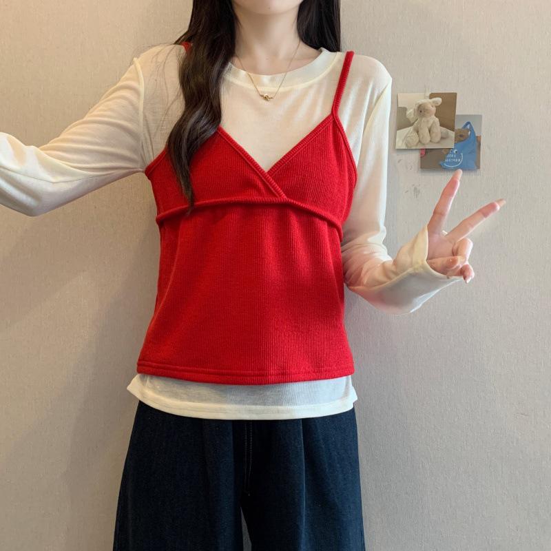 

Plus Size Women s 2026 Spring/Autumn Fashion Slimming Strap Two-Piece Set 4XL червоний
