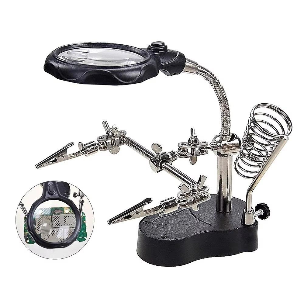 Desktop Welding Auxiliary Clip Magnifier LED Magnifying Glass Soldering Iron Stand