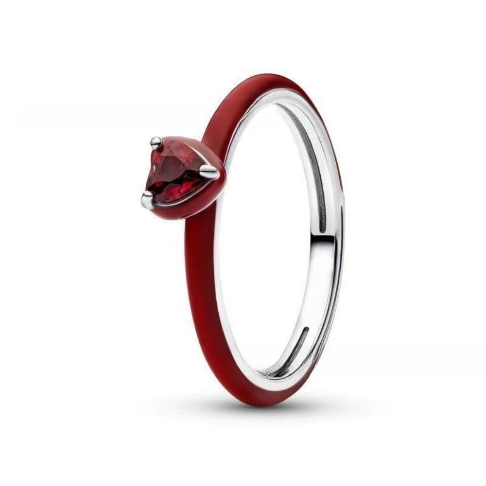 CopperDainty Thin Band Ring Colorful Enamel Heart Cubic Zirconia Stackable Finger Jewelry for Women