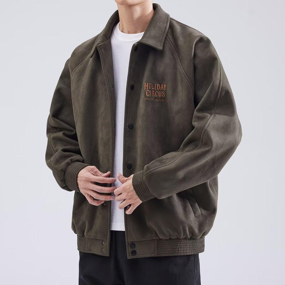 

2025 Американская ретро бейсбольная куртка с лацканами мужская свободная весенне-осенняя трендовая брендовая повседневная мужская куртка XXL армия зеленый