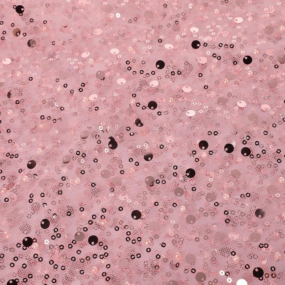 French Style Sequin Mesh Lace Fabric Pearl Bead Heavy Craft Tulle Soft Net For Sewing Women Luxury Dress Robe Trailing Trimming