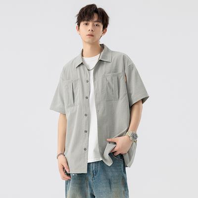 Yazlık İş Kıyafeti Kısa Kollu Gömlek Erkek İnce Dış Mekan Bol Casual Yaka Büyük Beden Gömlek