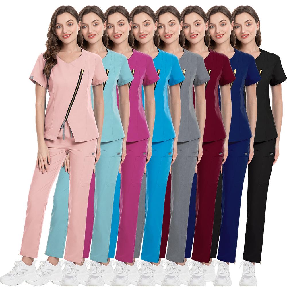 Beauty Salon Spa Private Club Confinement Center Hand Washing Clothes Surgical Clothes Nursing Clothes Solid Color Staff Uniform Embroidery Characters