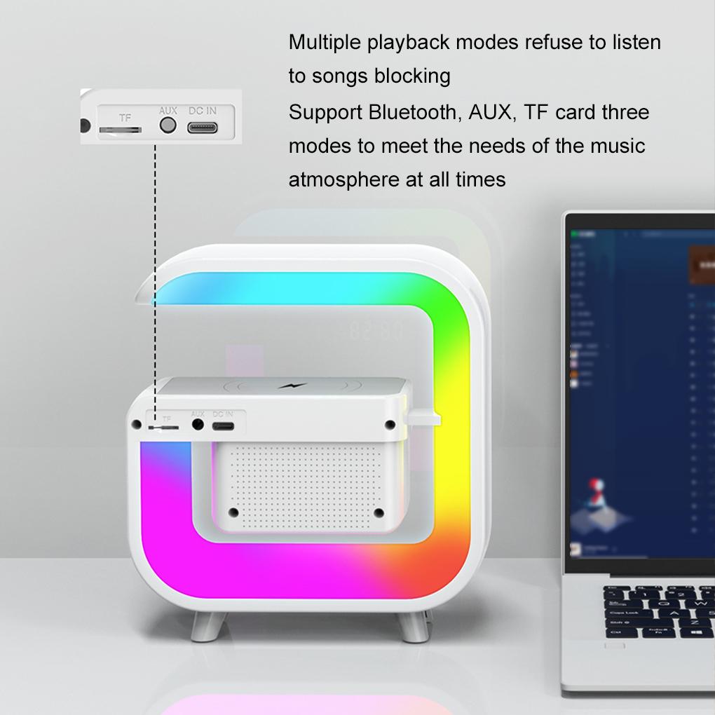 Multifunctional Bluetooth Speakers Atmosphere RGB Desk Clock Nightlight Wireless Charger  for iPhone Samung Xiaomi Fast Charging