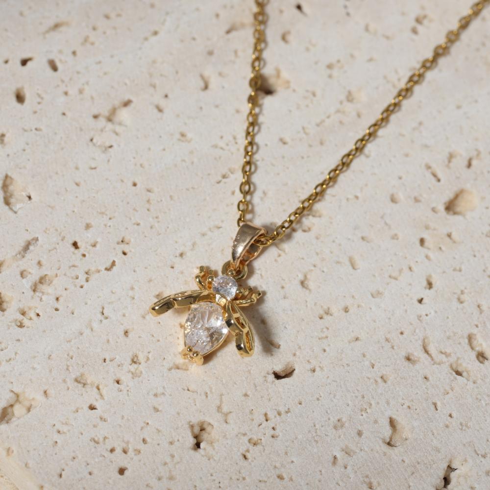 Süße Bienen Zirkonia Anhänger Halsketten für Damen Funkelnde Goldene Edelstahl Halskette Schmuck