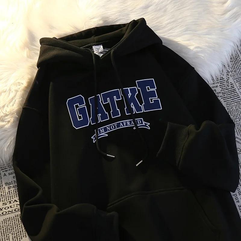 Wiosna 2025 Męska bluza z kapturem w stylu Hongkongu, luźny krój, modny nadruk z literami marki, wszechstronna odzież wierzchnia, top casualowy