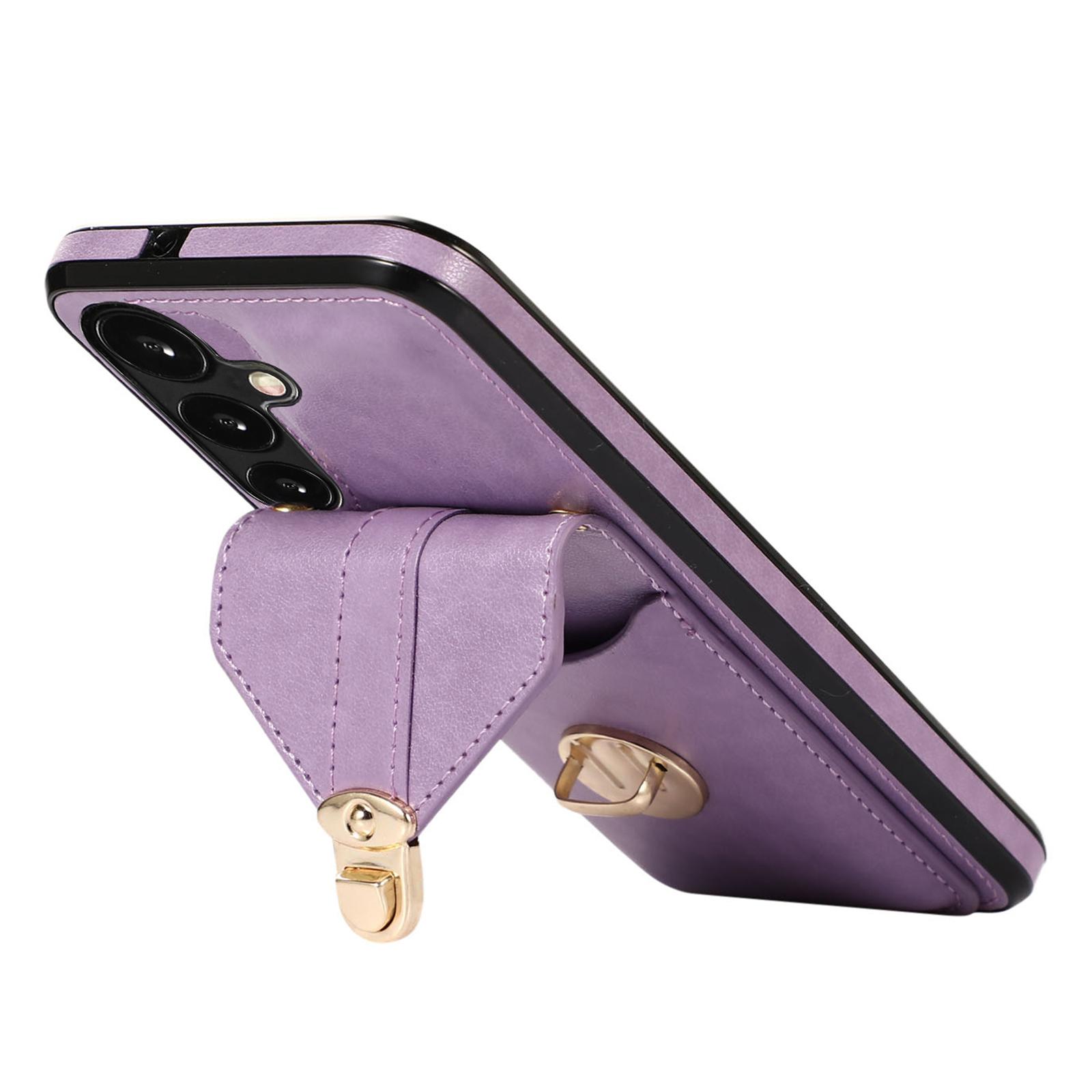 

For Samsung Galaxy A34 5G Case Card Holder Kickstand Anti-Scratch PU Leather+TPU Phone Shell Purple