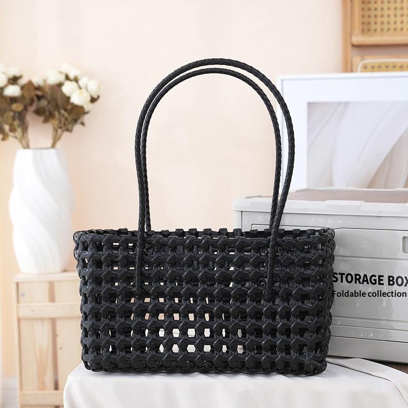 Handgefertigte Plastik-Hohlgeflecht-Tasche Landhausstil Große Kapazität Strand-Tragetasche Eimer-Tasche Damen-Handtasche Sommer-Strandtasche