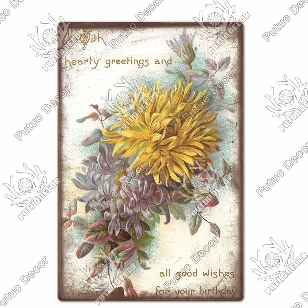 Putuo Decor Flower Vintage Tin Sign Plaque Metal Retro Wall Art Poster for Garden Living Room Club Decoration