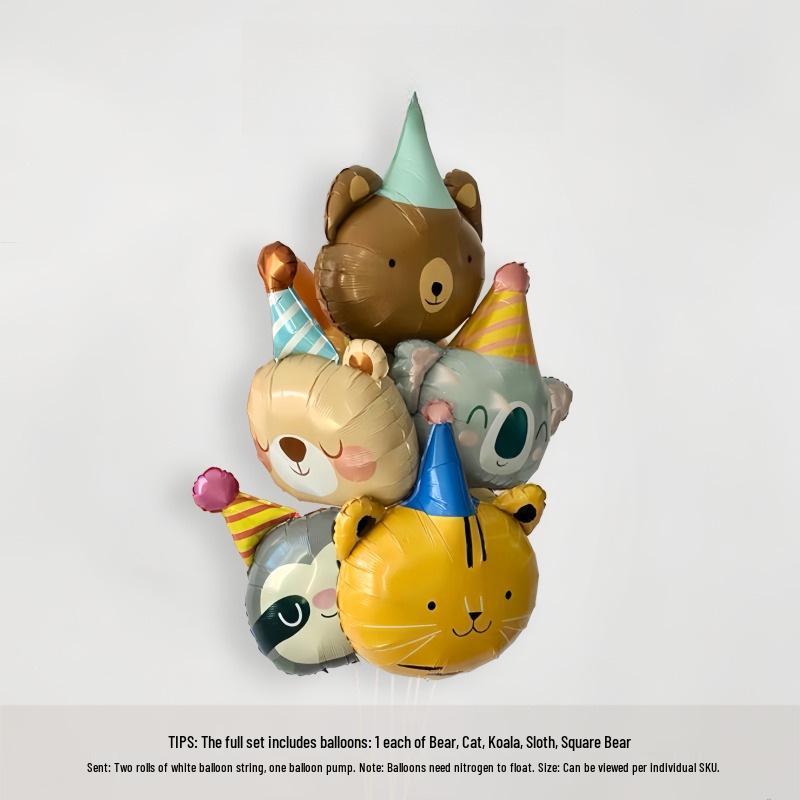Cute Cartoon Animal Foil Balloons for Baby's First Birthday or Children's Festival Decorations
