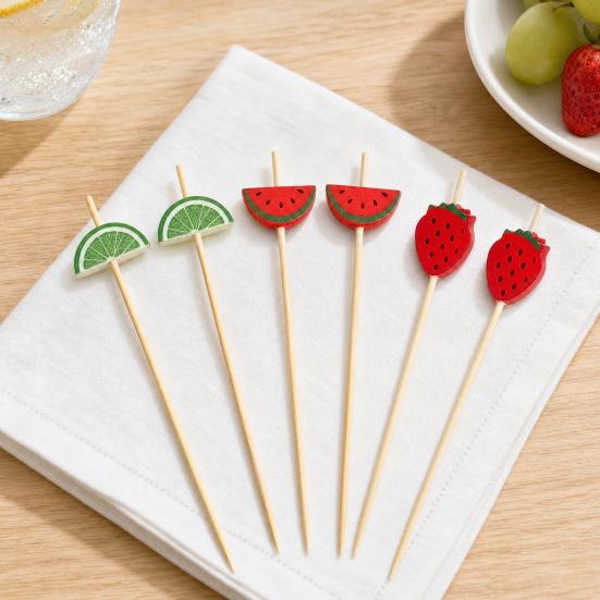 100PCS Disposable Fruit Tags, with Cartoon Fruit Decor Cocktail Picks, Durable Bamboo Skewers, for Fruits Barbecue Cocktails Cakes