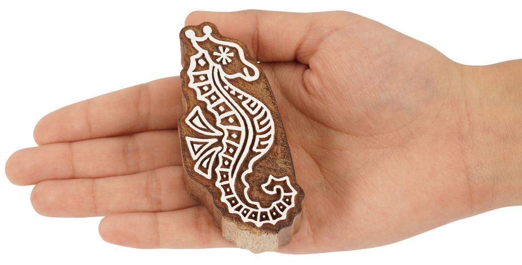 IBA Indianbeautifulart Textile Printing Block Sea Horse Hand Carved Wooden Stamp Wood Block Printing Textile Stamps For Fabric  Pottery Blocks-3