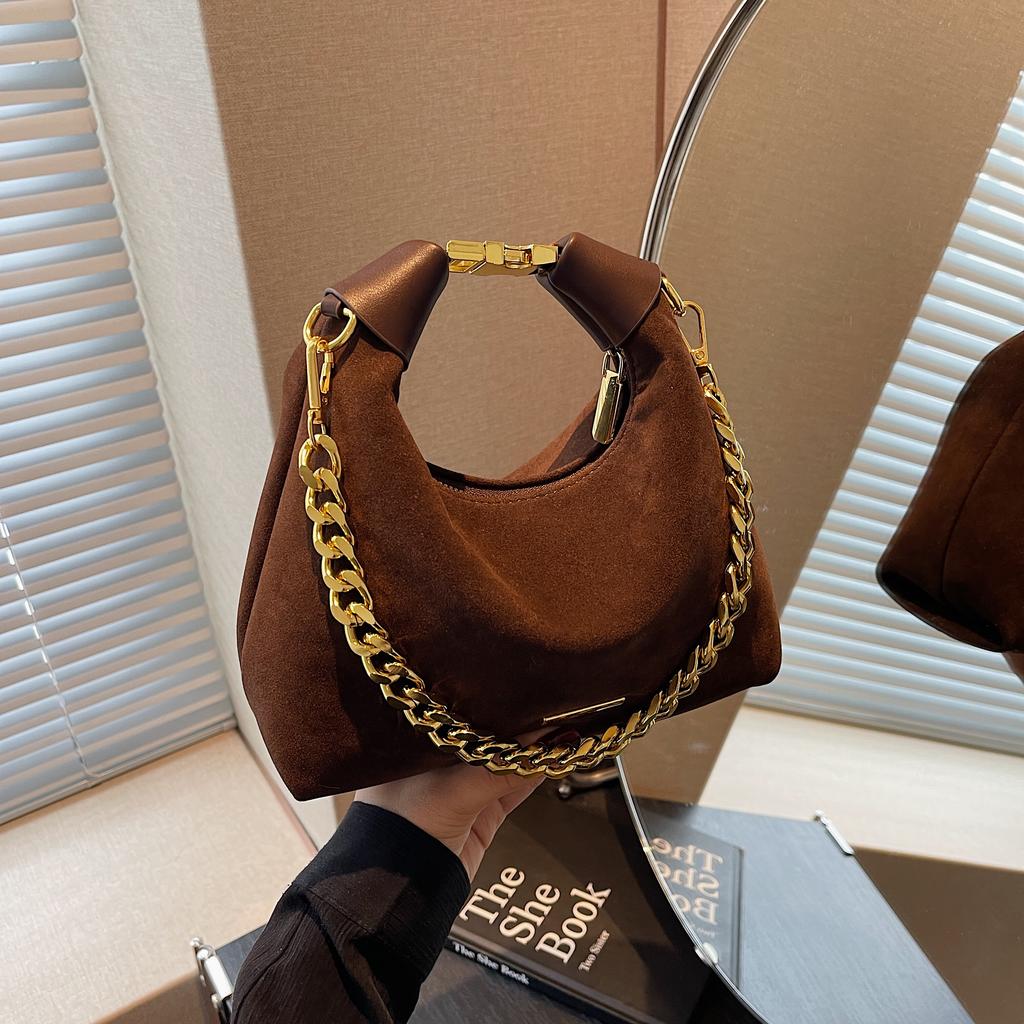 Fashion Frosted Retro Moon Bag Chain Tote Bucket Bag with Simple Shoulder Bag