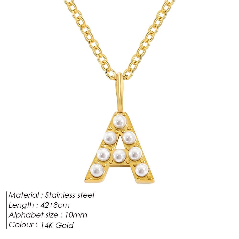 eManco DIY Imitation Pearl Letter Pendant Stainless Steel Cuban Chain Necklace Women's Gold Plated Accessories 48 Hour Shipping