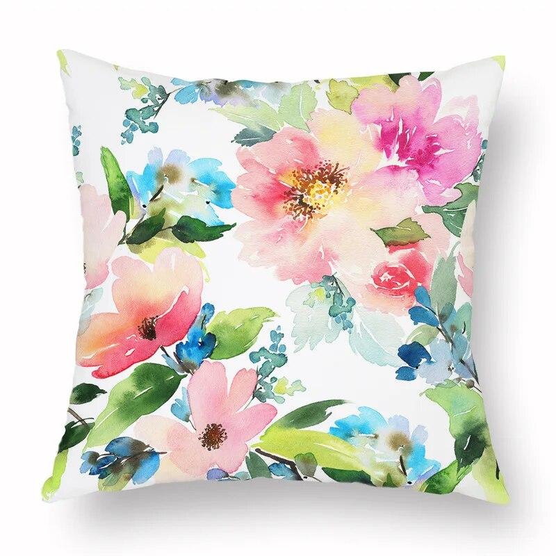 Spring Watercolor Floral Pillowcase Pink Rose Decorative  Sofa Living Room Bed  Home