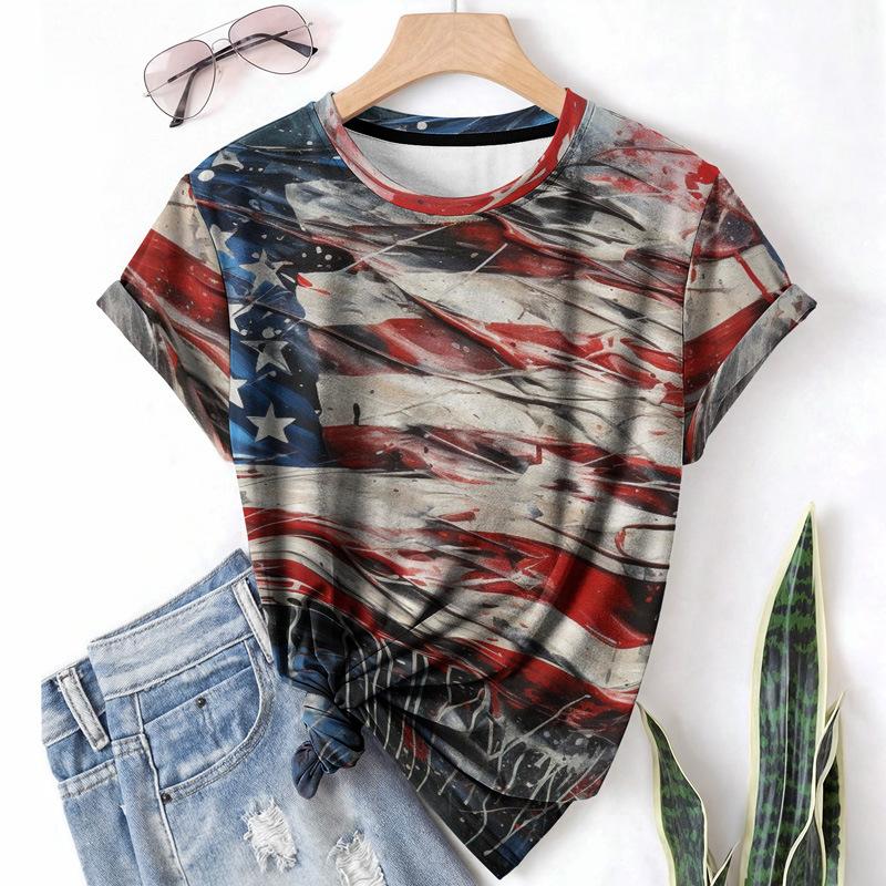 

Женская футболка с флагом, повседневный топ, летняя футболка с круглым вырезом, с коротким рукавом, из дышащей легкой ткани 6XL