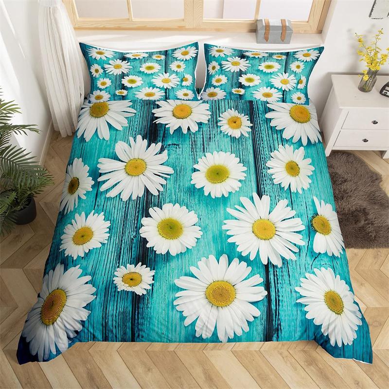 Daisy Duvet Cover Botanical Floral Bedding Set Microfiber Natural Blossom Flower Pattern Comforter Cover King For Boys Girl Room