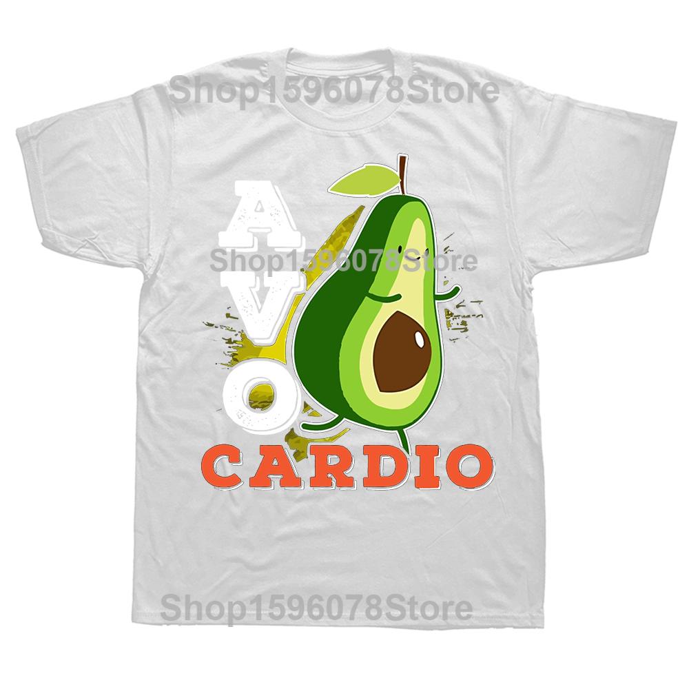 Avocardio Avocado Exercise Running Funny Cute Printed T Shirts Men Breathable Tees Summer Cotton Tshirt Hip Hop Loose TShirt